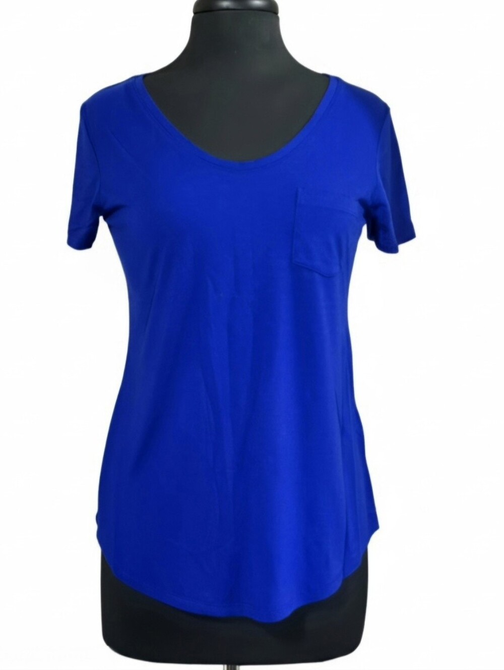 Stylus Royal Cobalt Blue Pocket Tee Scoop Neck Rayon Blend Top Medium M